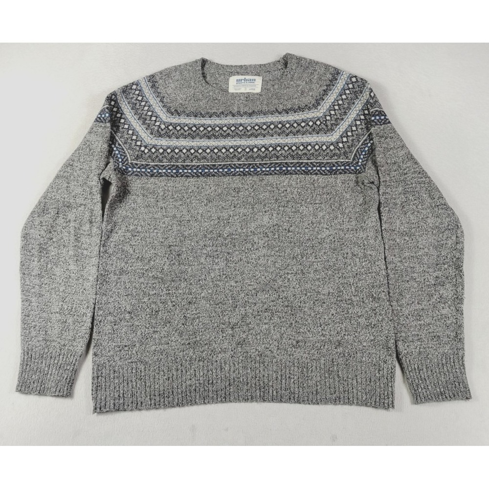 Urban Pipeline Sweater Mens Large Gray Fair Isle Crewneck Knit Winter Cabincore